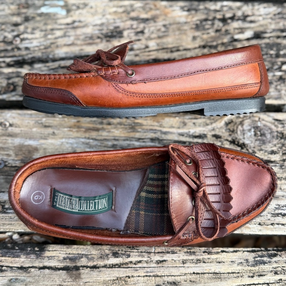Vntg The Leather Collection Women’s Sz 9 Classic Brown Leather Kiltie Loafers T9